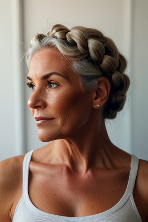 Top 40 Hairstyles for Women Over 60 73 A Women Over 60 with The Braided Crown Hairstyle