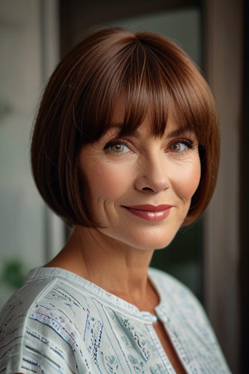 Top 40 Hairstyles for Women Over 60 66 A Women Over 60 with The Classic Bob with Bangs Hairstyle