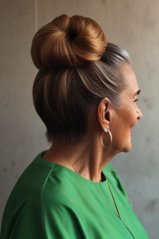 Top 40 Hairstyles for Women Over 60 72 A Women Over 60 with The Classic Bun Hairstyle