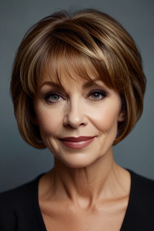 Top 40 Hairstyles for Women Over 60 69 A Women Over 60 with The Swoopy Bangs Hairstyle
