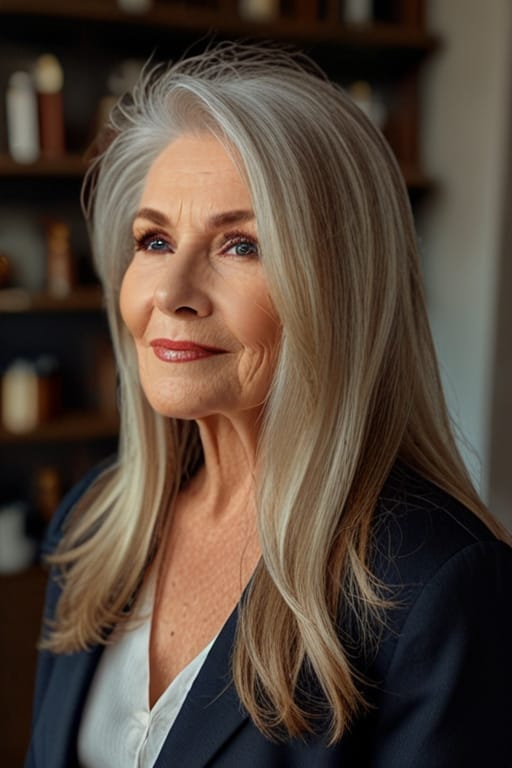 Top 40 Hairstyles for Women Over 60 55 A Women Over 60 with a Long Layers Hairstyle